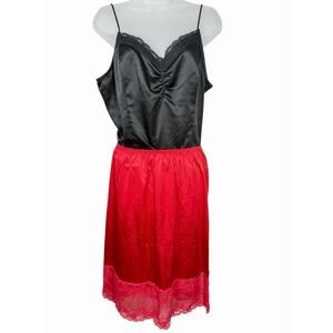Vintage Red Heart Lace Bow Nylon Slip Skirt Coquette‎ Romantic Garden Party M